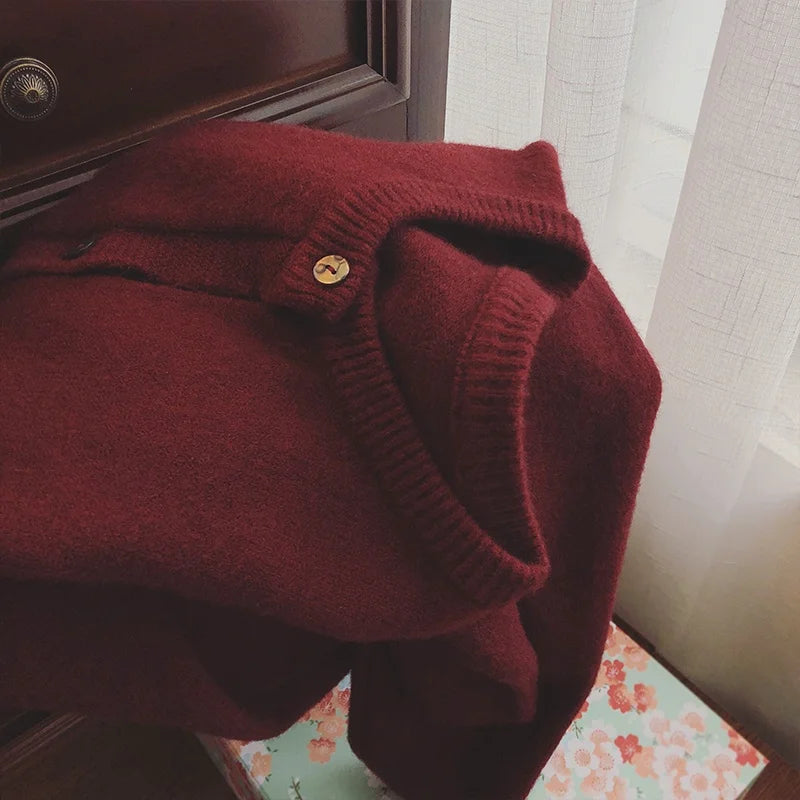 Casual round neck knit open cardigan