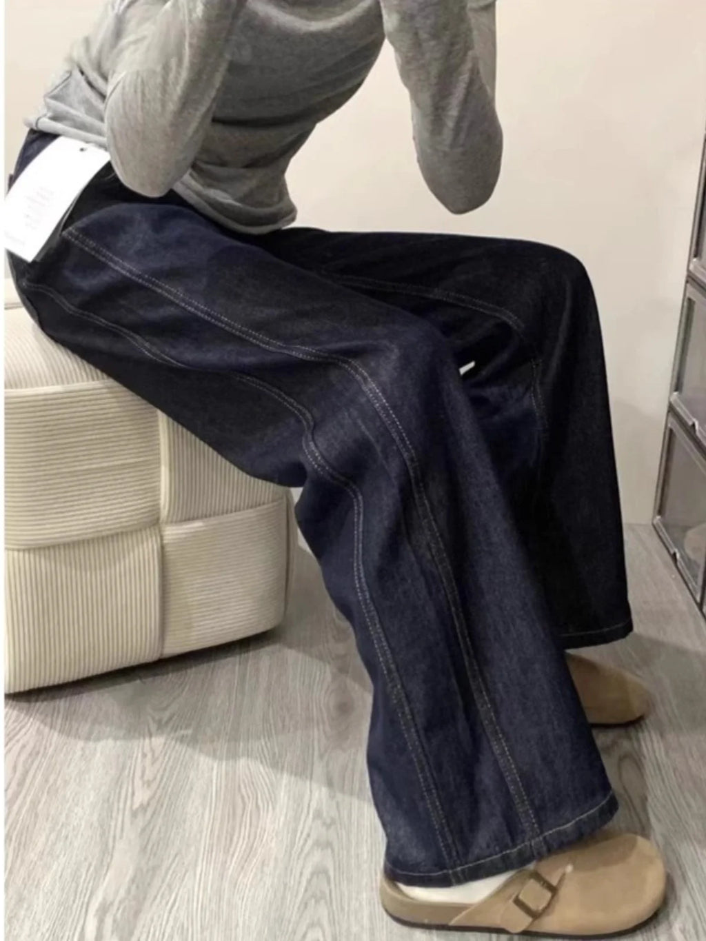 High waist straight·skinny brushed jeans