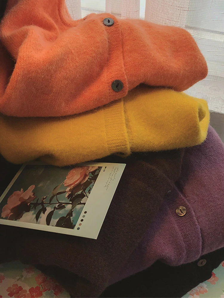 Casual round neck knit open cardigan