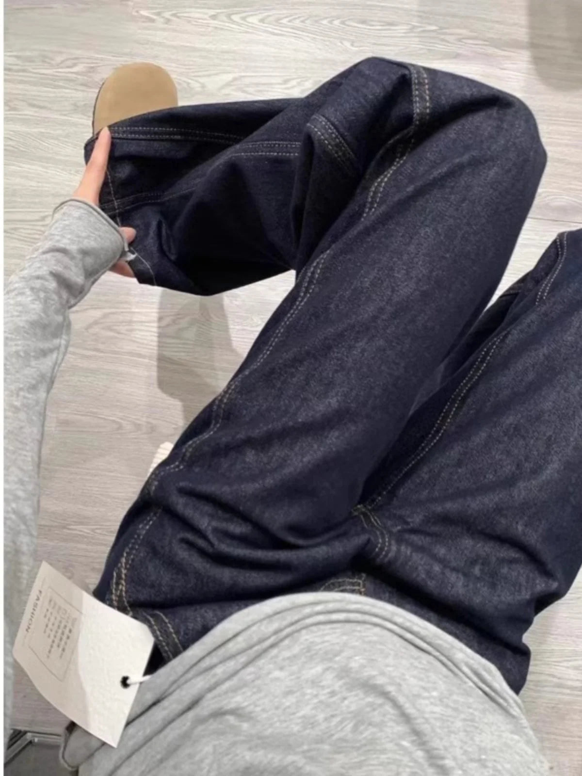 High waist straight·skinny brushed jeans