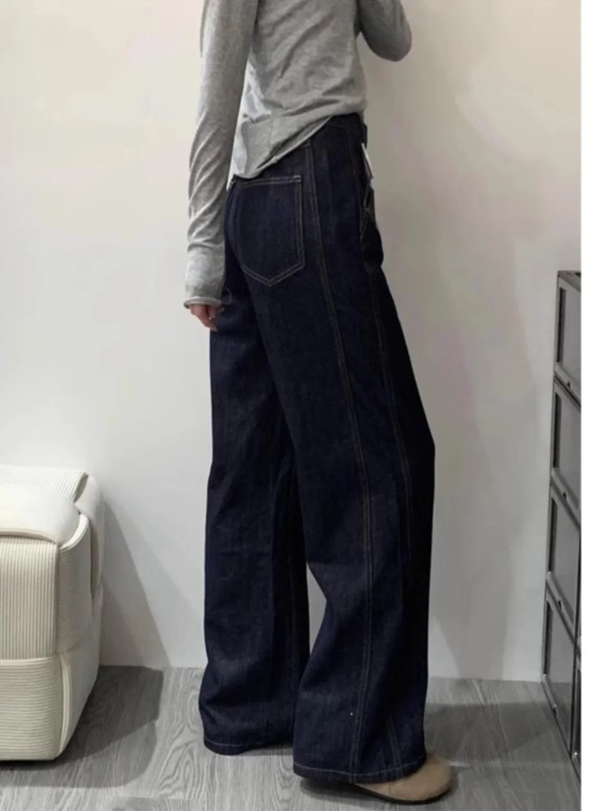 High waist straight·skinny brushed jeans