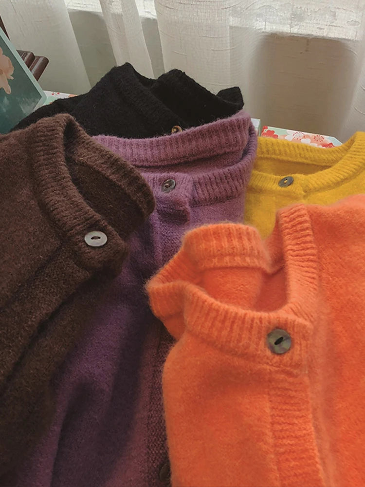 Casual round neck knit open cardigan