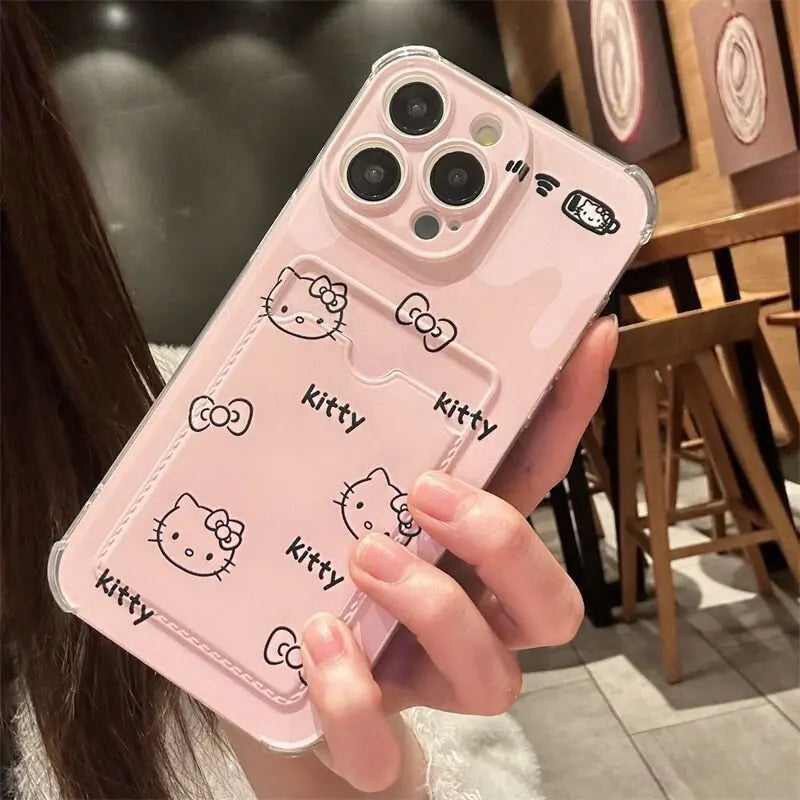 미니 사진 카드 홀더 지갑 투명 커버용 헬로 키티 폰 케이스