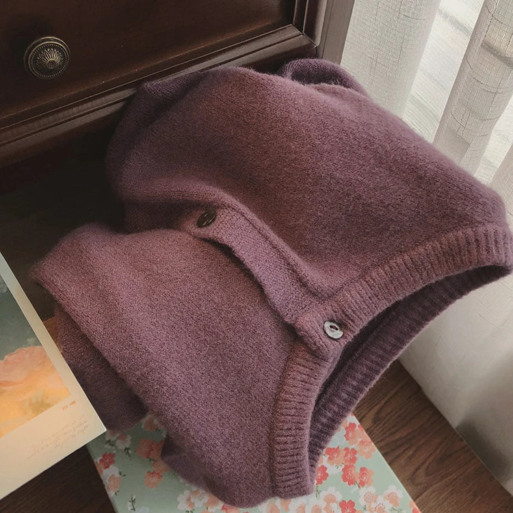 Casual round neck knit open cardigan