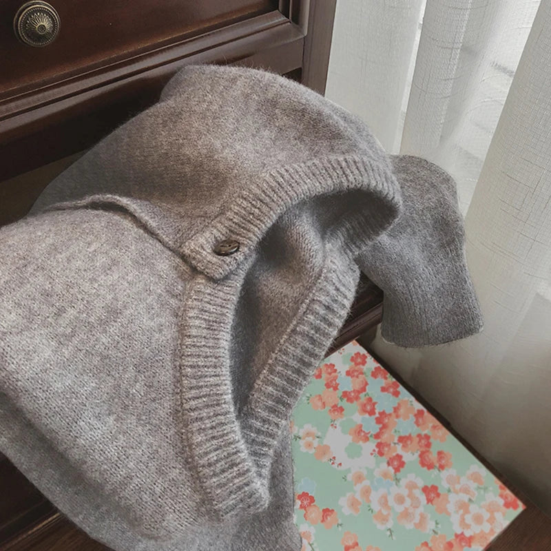 Casual round neck knit open cardigan