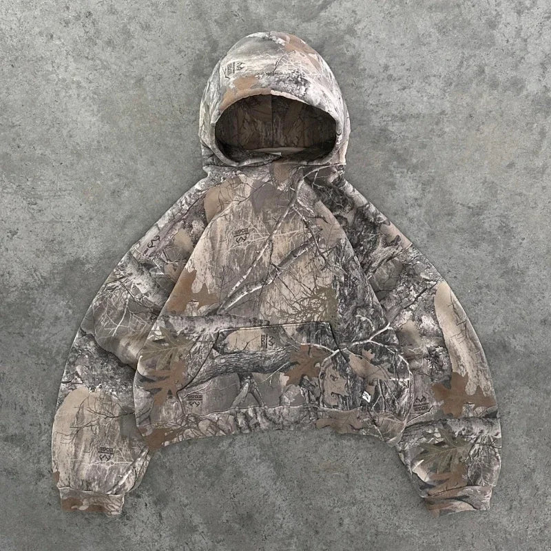 Y2K Retro Camo Hooded Zip Up