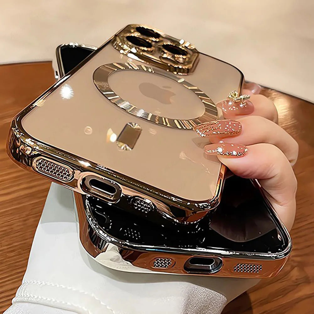 Desert Gold 폰 케이스 Magsafe 자석 렌즈 보호용 소프트 커버 투명