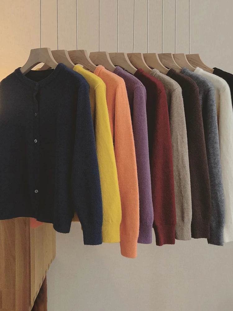 Casual round neck knit open cardigan