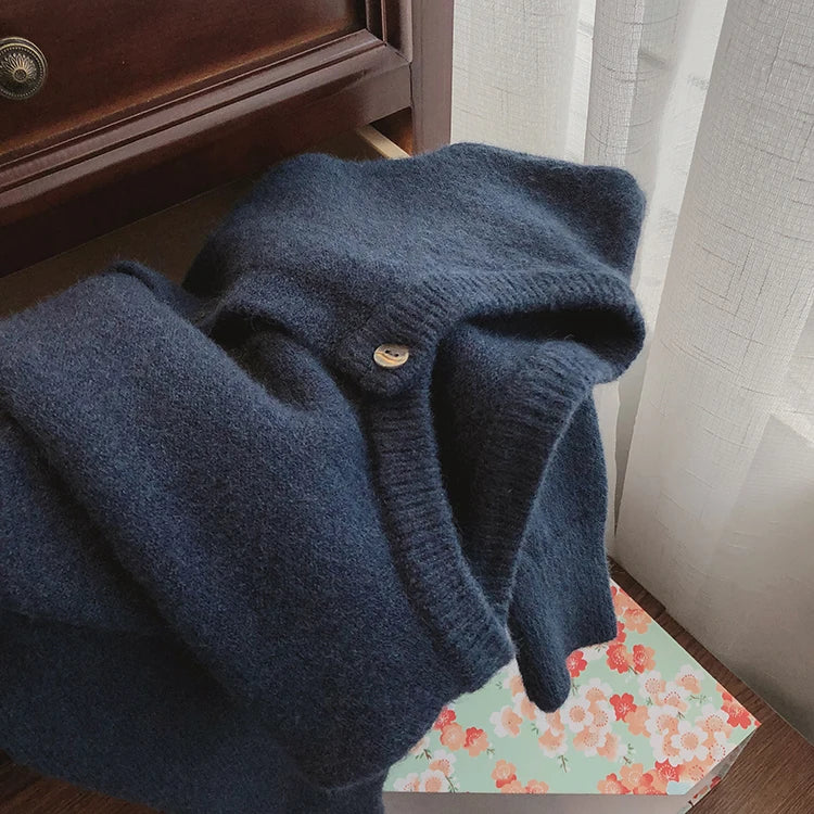 Casual round neck knit open cardigan