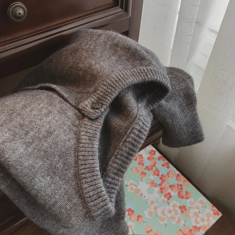 Casual round neck knit open cardigan