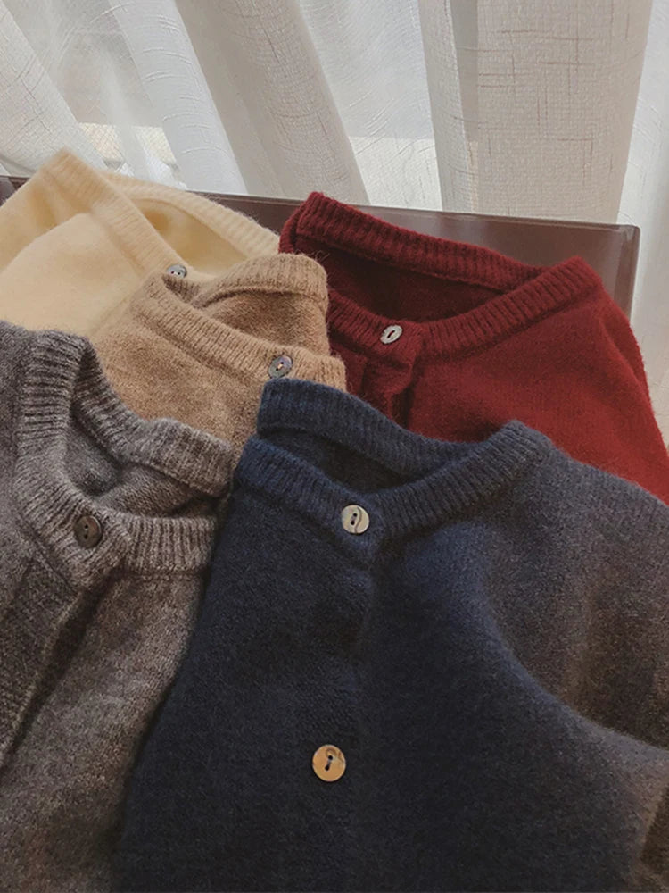 Casual round neck knit open cardigan