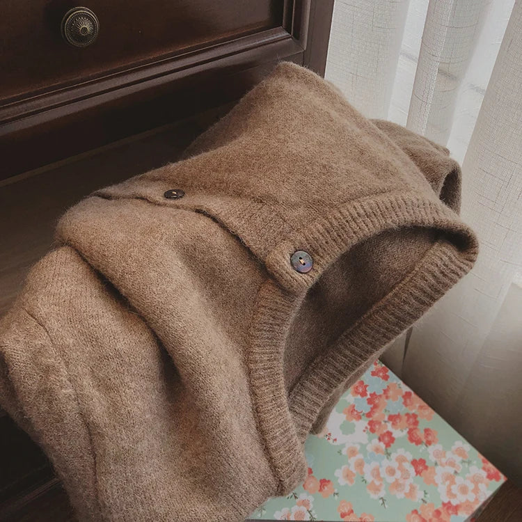 Casual round neck knit open cardigan