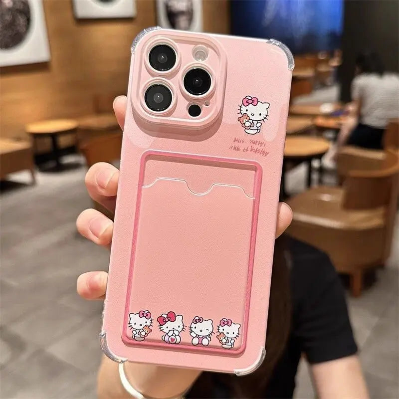 미니 사진 카드 홀더 지갑 투명 커버용 헬로 키티 폰 케이스